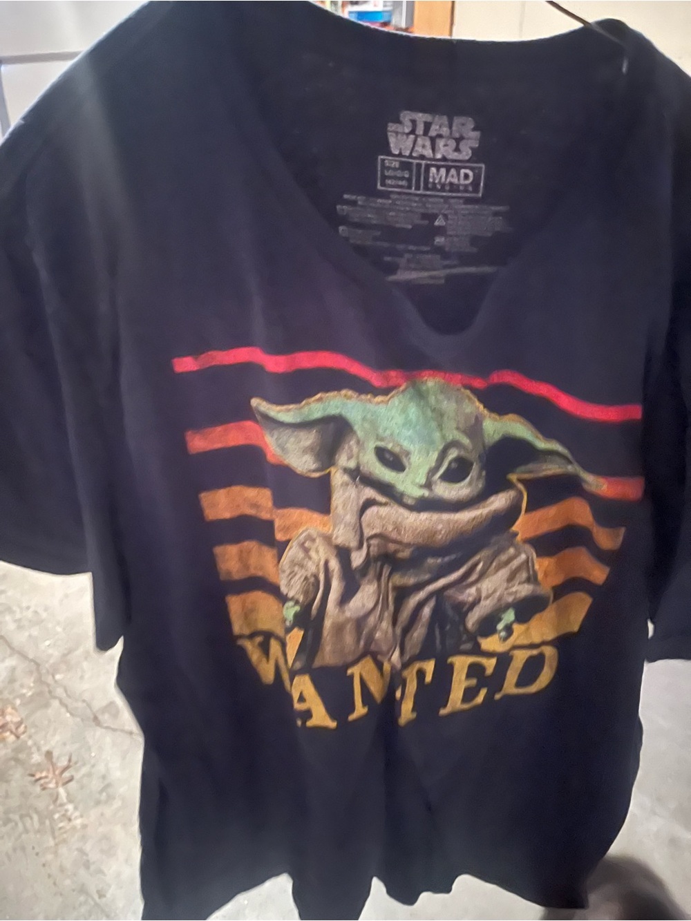 Star Wars Black Kids Tee with Green Grogu and Red/Orange Retro Stripes